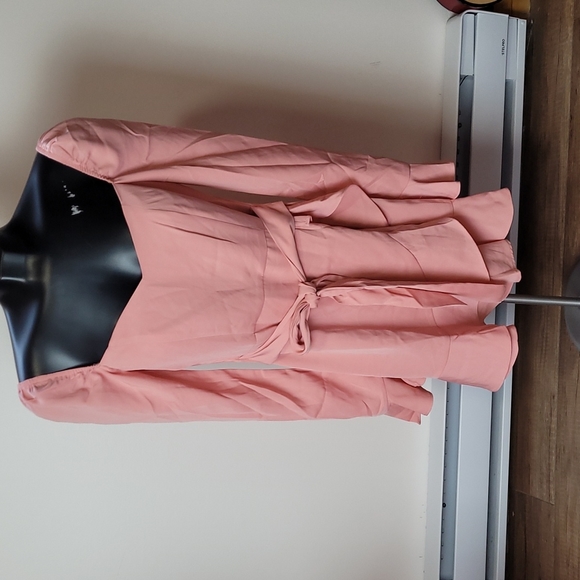 Superdown Blush Khloe Ruffle Puff Sleeve Mini tie Dress whimsical Feminine xs - Picture 2 of 16